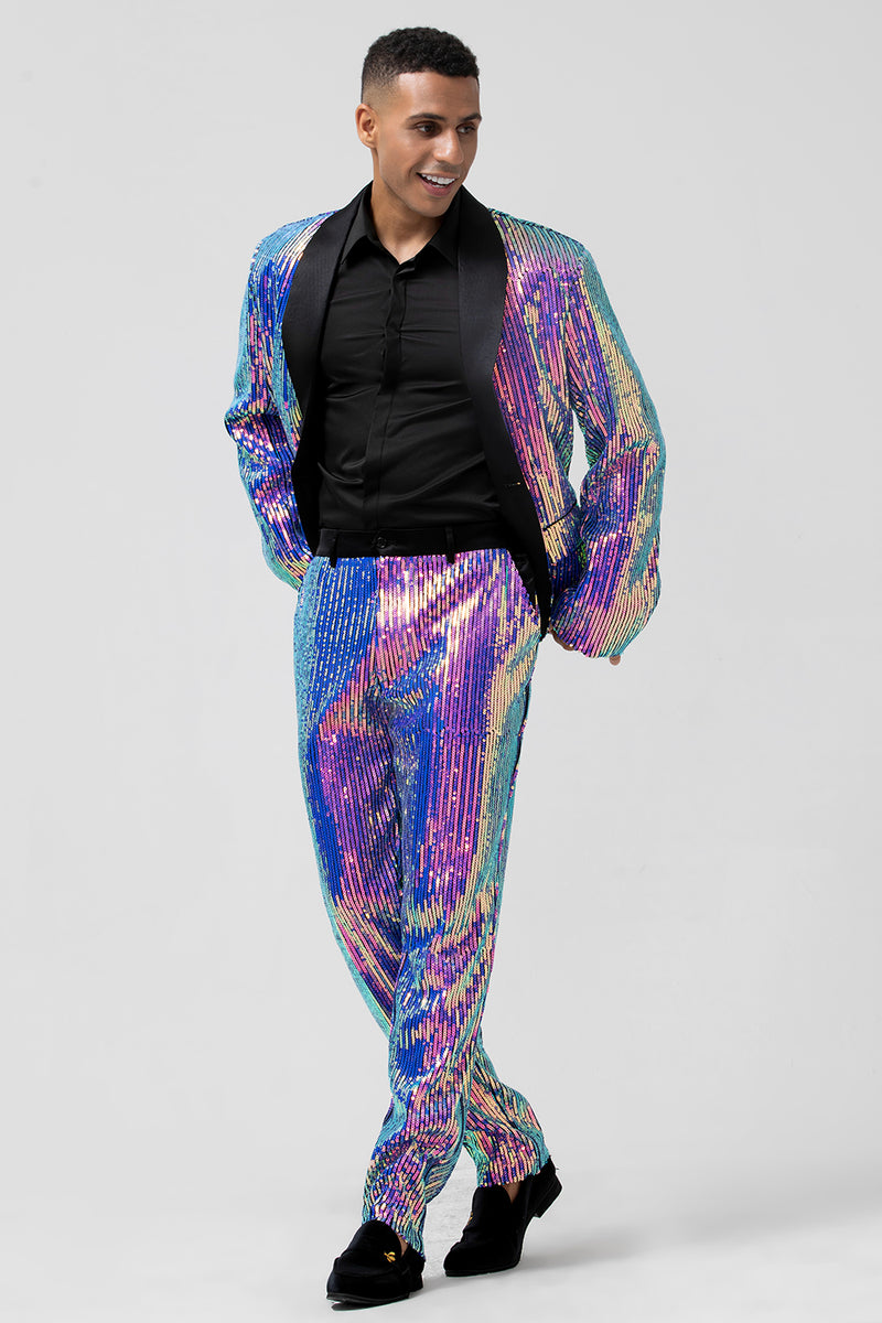 Load image into Gallery viewer, Sparkly Purple Sequins Shawl Lapel One Button 2 Pieces Men&#39;s Suits