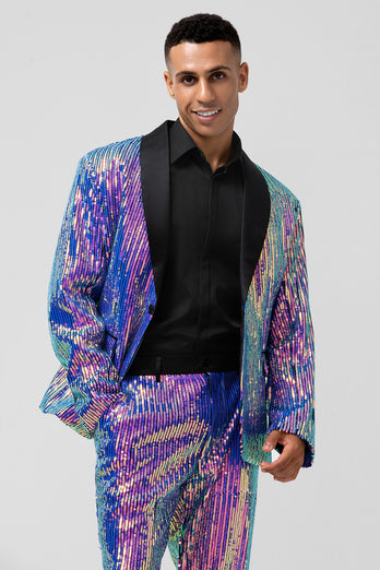 Sparkly Purple Sequins Shawl Lapel One Button 2 Pieces Men's Suits