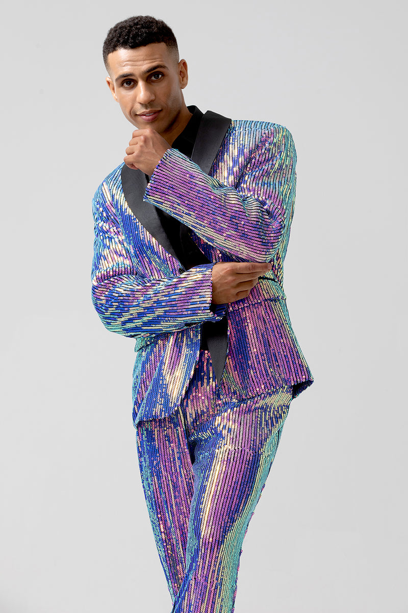 Load image into Gallery viewer, Sparkly Purple Sequins Shawl Lapel One Button 2 Pieces Men&#39;s Suits