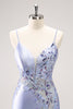 Load image into Gallery viewer, Sparkly Blue Sequined Floral Tight Short Graduation Dress with Beading