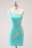 Load image into Gallery viewer, Sparkly Mint One Shoulder Tight Short Graduation Dress with Sequins