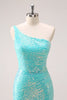 Load image into Gallery viewer, Sparkly Mint One Shoulder Tight Short Graduation Dress with Sequins