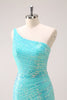 Load image into Gallery viewer, Sparkly Mint One Shoulder Tight Short Graduation Dress with Sequins