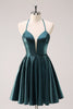 Load image into Gallery viewer, A-Line Peacock Blue Halter Short Graduation Dress with Lace Up Back