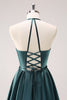 Load image into Gallery viewer, A-Line Peacock Blue Halter Short Graduation Dress with Lace Up Back