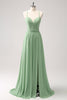 Load image into Gallery viewer, Dusty Sage A-Line Lace Up Back Long Bridesmaid Dress with Slit