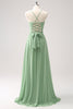 Load image into Gallery viewer, Dusty Sage A-Line Lace Up Back Long Bridesmaid Dress with Slit