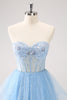 Load image into Gallery viewer, Sky Blue A Line Sweetheat Corset Tulle Graduation Dress with Sequins