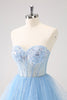 Load image into Gallery viewer, Sky Blue A Line Sweetheat Corset Tulle Graduation Dress with Sequins