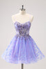 Load image into Gallery viewer, Sparkly Lilac A Line Spaghetti Straps Short Graduation Dress with Sequins