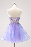 Sparkly Lilac A Line Spaghetti Straps Short Graduation Dress with Sequins