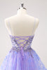 Load image into Gallery viewer, Sparkly Lilac A Line Spaghetti Straps Short Graduation Dress with Sequins