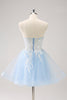 Load image into Gallery viewer, Blue A Line Spaghetti Straps Short Graduation Dress with Appliques