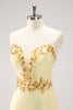 Load image into Gallery viewer, Sparkly Yellow Spaghetti Straps Tight Graduation Dress with Sequins