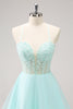 Load image into Gallery viewer, Green A Line Spaghetti Straps Corset Short Graduation Dress