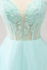 Load image into Gallery viewer, Green A Line Spaghetti Straps Corset Short Graduation Dress