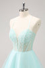 Load image into Gallery viewer, Green A Line Spaghetti Straps Corset Short Graduation Dress