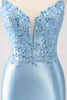 Load image into Gallery viewer, Blue Spaghetti Straps Tight Short Graduation Dress with Appliques