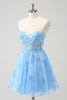 Load image into Gallery viewer, Blue A Line Spaghetti Straps Corset Glow In The Dark Graduation Dress