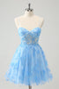 Load image into Gallery viewer, Blue A Line Spaghetti Straps Corset Glow In The Dark Graduation Dress