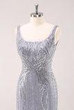Sparkly Grey Square Neck Short Tight Graduation Dress with Sequins