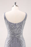 Sparkly Grey Square Neck Short Tight Graduation Dress with Sequins