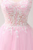 Load image into Gallery viewer, Pink A Line Spaghetti Straps Tulle Corset Graduation Dress with Appliques