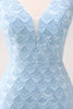 Load image into Gallery viewer, Sparkly Blue Tight V-Neck Sequin Graduation Dress with Lace Up Back