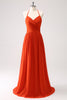 Load image into Gallery viewer, Orange A-Line Halter Ruched Long Bridesmaid Dress