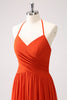 Load image into Gallery viewer, Orange A-Line Halter Ruched Long Bridesmaid Dress