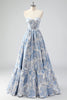 Load image into Gallery viewer, Cute Blue A-Line Sweetheart Brocade Corset Long Prom Dress