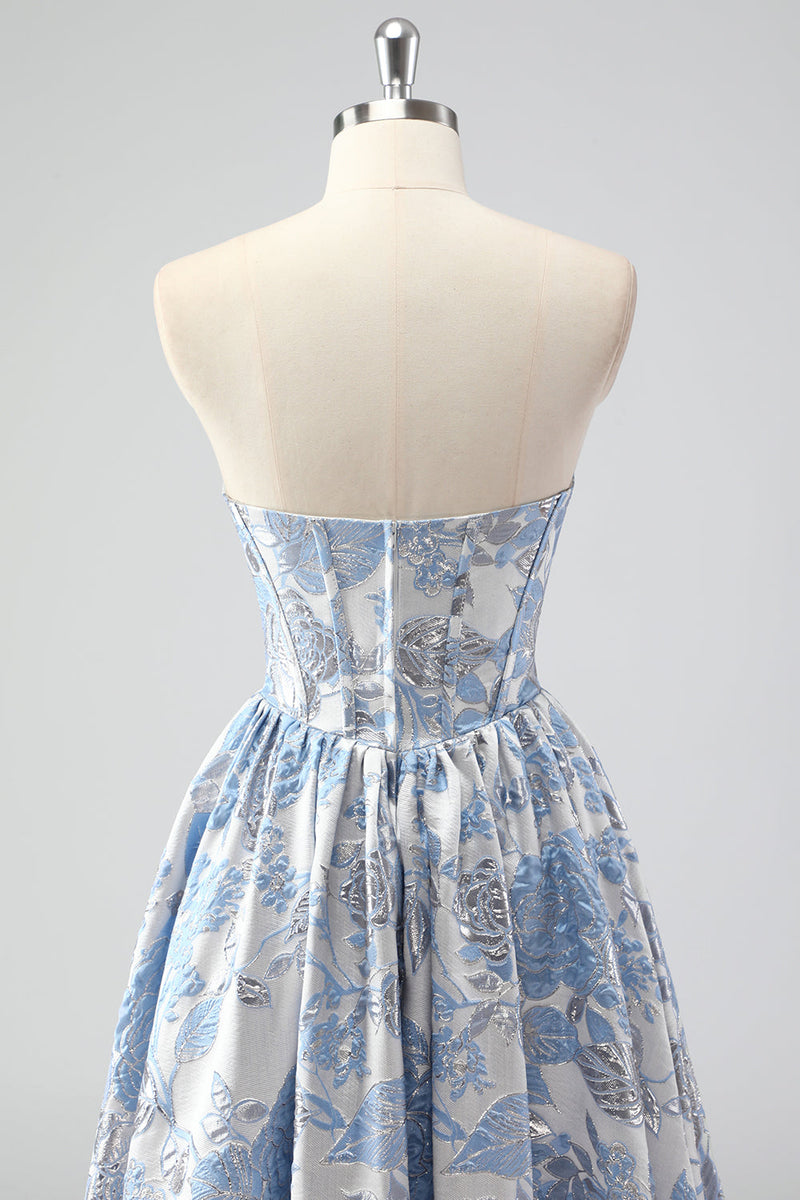 Load image into Gallery viewer, Cute Blue A-Line Sweetheart Brocade Corset Long Prom Dress