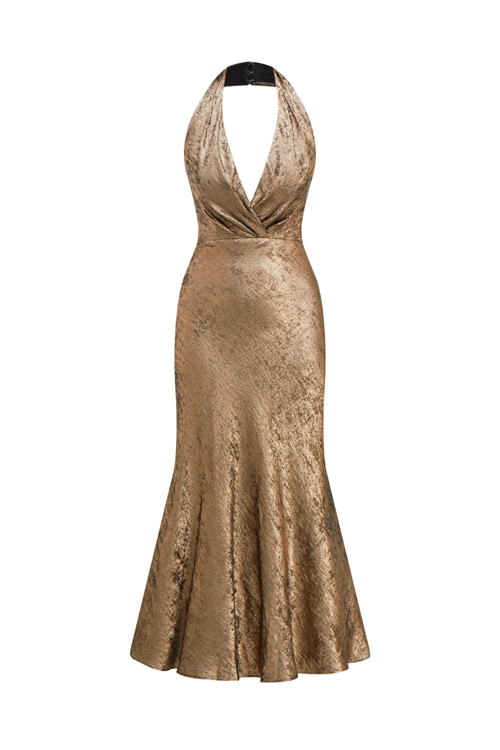 Golden Halter Neck Mermaid Midi Cocktail Dress