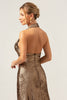 Load image into Gallery viewer, Golden Mermaid Halter Neck Backless Tea Length Bridesmaid Dress