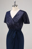 Load image into Gallery viewer, Navy Mermaid Short Sleeves V-neck Mother of Bride Dress