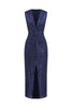 Load image into Gallery viewer, Navy V-neck Sheath Sequins Midi Cocktail Dress with Slit