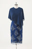 Load image into Gallery viewer, Navy Applique Sheath Tea Length Mother of the Bride Dress with Wrap