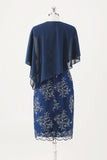 Navy Sheath Chiffon Round Neck Midi Choir Dress with Wrap