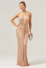 Load image into Gallery viewer, Glitter Blush Mermaid Halter Backless Long Prom Dress