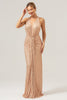 Load image into Gallery viewer, Glitter Blush Mermaid Halter Backless Long Prom Dress