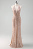 Load image into Gallery viewer, Glitter Blush Mermaid Halter Backless Long Prom Dress