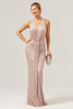 Load image into Gallery viewer, Glitter Blush Mermaid Halter Backless Long Prom Dress