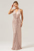 Load image into Gallery viewer, Glitter Blush Mermaid Halter Backless Long Prom Dress