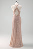 Load image into Gallery viewer, Glitter Blush Mermaid Halter Backless Long Prom Dress