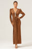 Load image into Gallery viewer, Sparkly Coffee V-Neck Sheath Sequins Long Prom Dress