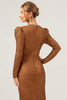 Load image into Gallery viewer, Sparkly Coffee Sheath V-Neck Sequins Long Prom Dress