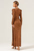 Load image into Gallery viewer, Sparkly Coffee Sheath V-Neck Sequins Long Prom Dress