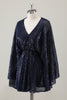 Load image into Gallery viewer, Sparkly Navy Short A-Line Holiday Party Dress with Long Sleeves