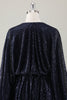 Load image into Gallery viewer, Sparkly Navy Short A-Line Holiday Party Dress with Long Sleeves