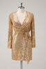 Load image into Gallery viewer, Golden Glitter V Neck Short Tight Party Dress